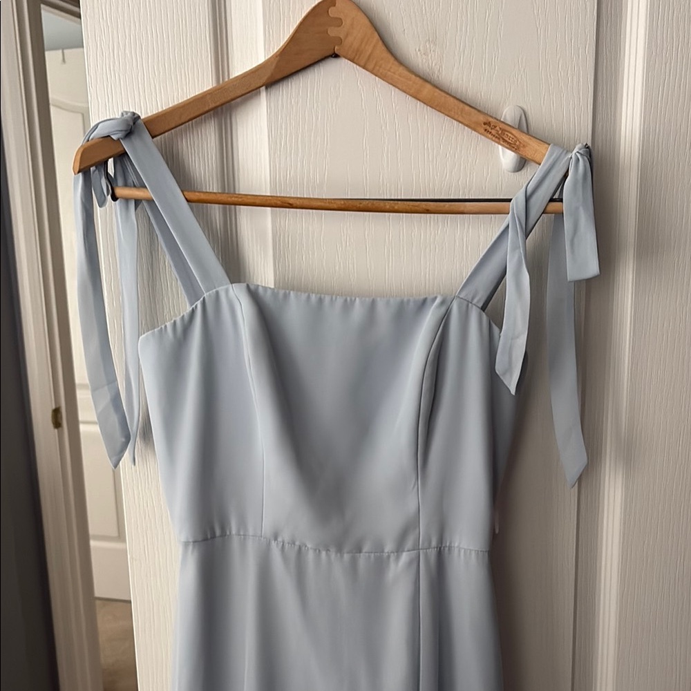 Dessy Collection Blue Square Neck Tie Sleeve Sundress
